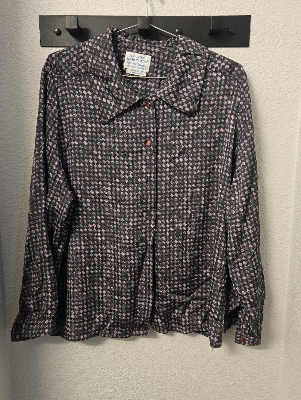 Vintage Country Sophisticates Pendleton Dark Geometric Tie Neck Blouse 20W
